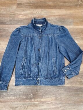 Vintage 80s Learsi Puff Sleeve Denim Bomber Jacket - Size M